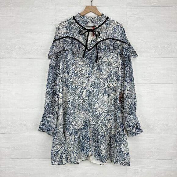 Hope & Ivy William Morris Marigold Ruffle Tiered Dress Size 14 Blue Floral Boho - Picture 3 of 16